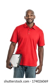 Portrait Of A Handsome Black Man Camp Director Holding A Clipboard Isolated On White Background