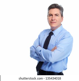 Portrait Of Handsome Businessman Isolated On White Background.