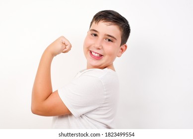 Portrait of Handsome Caucasian boy isolated over white background,  showing muscles after workout. Health and strength concept. - Powered by Shutterstock