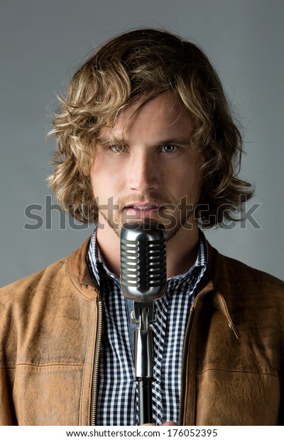 Portrait Handsome Caucasian Male Singer Wearing Stock Image