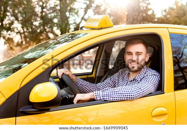 Portrait Handsome Driver Taxi Car Stock Photo 1669909045 | Shutterstock