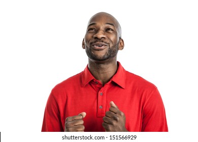 Portrait Of A Handsome Excited Black Man In His Late 20s Isolated On White