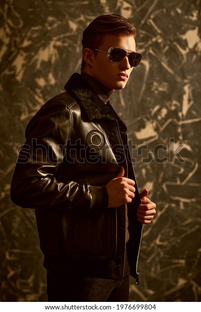 Portrait Handsome Man Black Leather Jacket Stock Photo 1976699804 ...