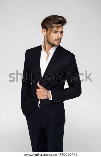 Portrait Handsome Man Black Suit Stock Photo (Edit Now) 460050472