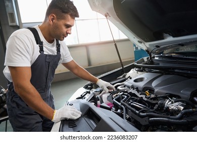 Portrait of handsome man checking parts of automobile - Powered by Shutterstock