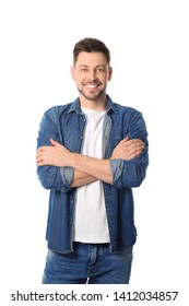 Portrait Of Handsome Man Posing On White Background