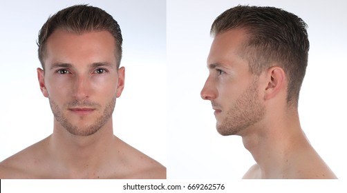 Portrait Of A Handsome Man, Profile And Face. Creation Of A Virtual 3D Character Or An Avatar.