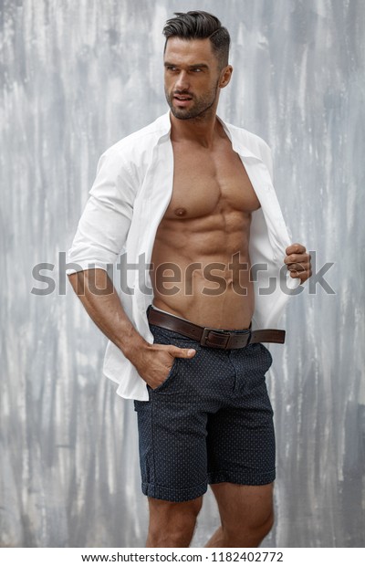 Portrait Handsome Man White Shirt Stock Photo (Edit Now) 1182402772