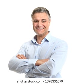 Portrait Of Handsome Mature Man On White Background