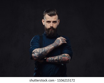 Portrait Handsome Oldfashioned Hipster Blue Shirt Stock Photo ...