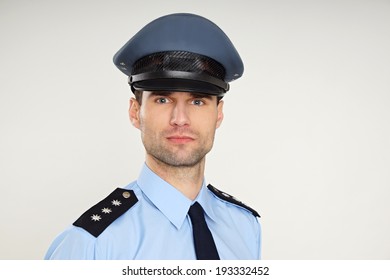 Portrait Of Handsome Policeman, Left You Can Write Some Text