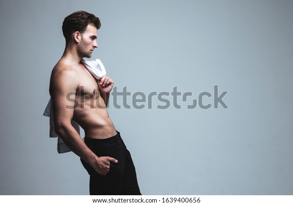 Portrait Handsome Shirtless Man Holding White Stock Photo Shutterstock