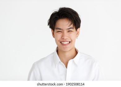 Portrait Of A Handsome Smile Face Tomboy, A Girl Who Loves To Be A Man, On White Background.