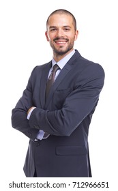 Portrait Of Handsome Smiling Business Man With Arms Crossed, Isolated On A White Background