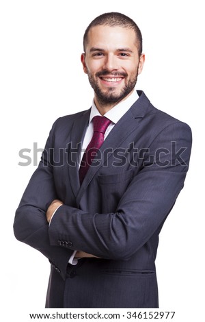 Portrait of a handsome smiling business man, isolated on white background