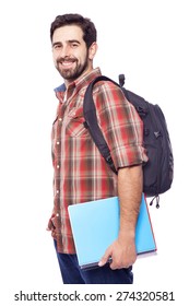 Portrait Of A Handsome Smiling Student, Isolated On White Background