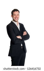 Portrait Of A Handsome Young Business Man, Studio Photo Isolated On White Background