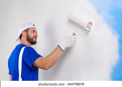 Portrait Handsome Young Painter White Dungarees Stock Photo 344798078 ...