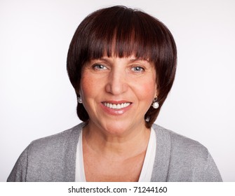 Portrait happiness mature woman, looking at camera
