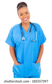 Portrait Of Happy African American Nurse Isolated On White