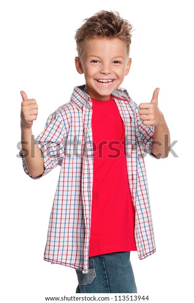 Portrait Happy Boy Thumbs Isolated On Stock Photo (Edit Now) 113513944