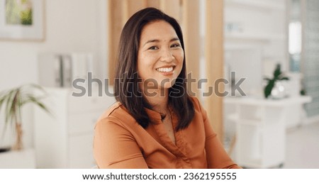 Portrait, happy and business woman in office, startup company and workplace for career or job. Face, creative designer and smile of Asian professional worker, employee and entrepreneur in Cambodia