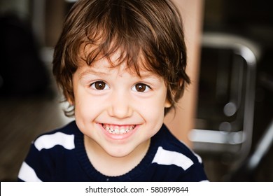 Portrait Of Happy Child Toddler Boy Smiling Close Up