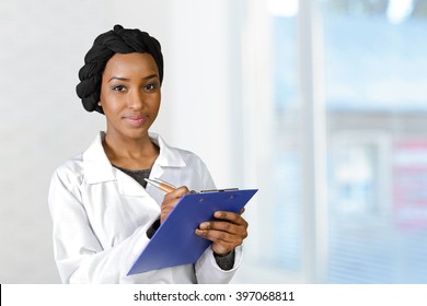 Portrait Happy Confident African American Female Doctor