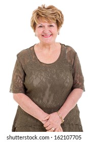 Portrait Of Happy Elderly Woman On White Background