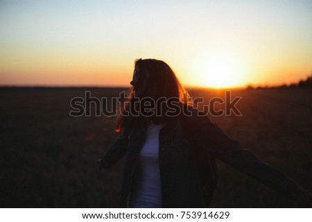 Similar – Hand am Hinterkopf, Frau, Sonnenuntergang