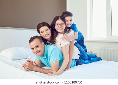 Portrait Happy Family Lying Bedroom Stock Photo 1155189706 | Shutterstock