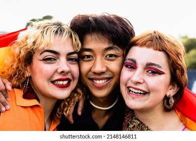 Portrait Of Happy Gay Friends Hanging Out Together - LGBT And Youth People Lifestyle Concept 