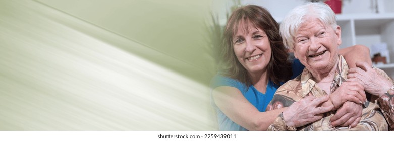 Portrait of happy grandmother with her daughter in visit; panoramic banner - Shutterstock ID 2259439011