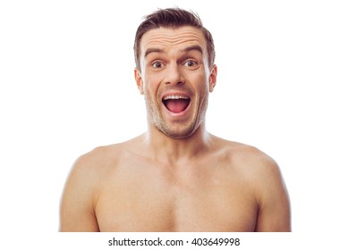 Portrait Excited Bearded Man Naked Shoulders Foto Stock Shutterstock