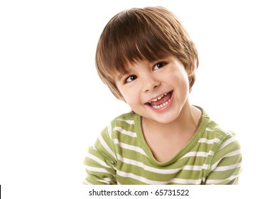 Portrait of happy joyful beautiful little boy isolated on white background - Powered by Shutterstock
