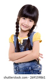 Portrait Of Happy Little Asian Child Isolated On White Background