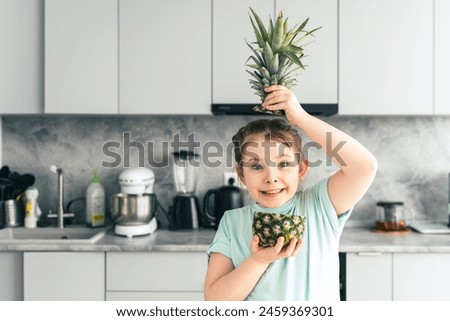 Similar – Image, Stock Photo Cut Pineapple Head on a Cork Background