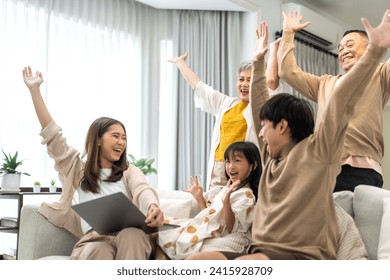 Portrait of happy love family asian father and mother playing with adorable asian kid girl.daughter, care, insurance.Happy family moments good time love with grandparents.Love of big family	 - Powered by Shutterstock