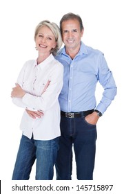 Portrait Of Happy Mature Lovely Couple Isolated Over White Background