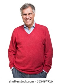 Portrait Of A Happy Mature Man Isolated Over A White Background