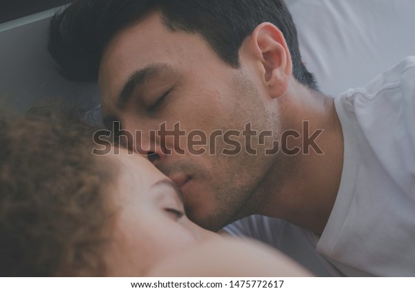 Portrait Happy Newlywed Couple Kissing Good Stock Photo
