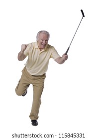 Portrait Of Happy Old Golfer Isolated On White Background