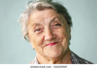 Grandmother Face On Grey Background Stock Photo (Edit Now) 506217346