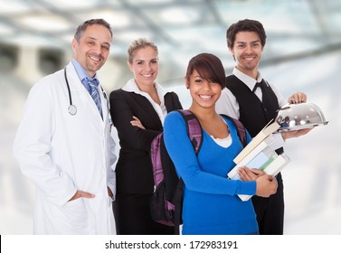 Portrait Of Happy People With Different Occupation Standing Together