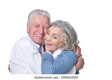 Portrait Of Happy Senior Couple On White Background