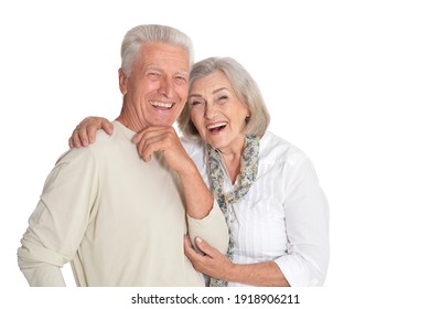 Portrait Of Happy Senior Couple Posing Isolated On White Background