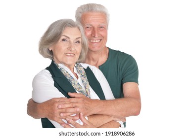 Portrait Of Happy Senior Couple Posing On White Background