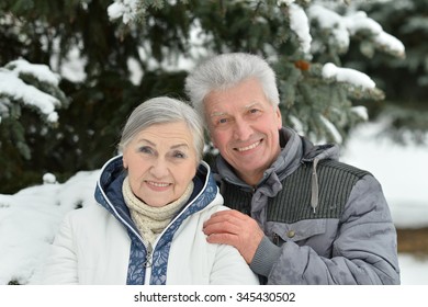 Portrait Of A Happy Senior Couple At Winter Outdoors