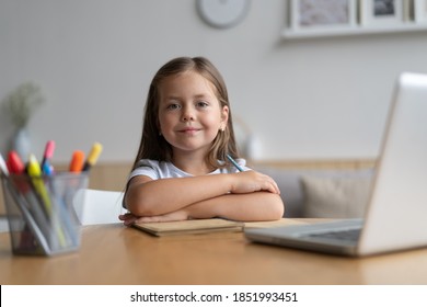 Portrait Happy Small Pupil Learning Home Stock Photo 1851993451 ...