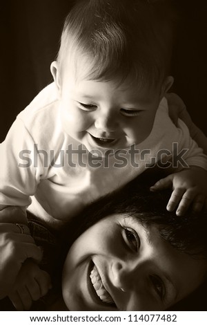 Similar – Image, Stock Photo happy mother and baby playing at home in bedroom